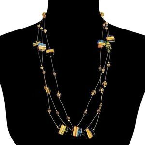 Iridescent Glass Necklace ART TO WEAR ~27” Venetian Designs Statement Handmade